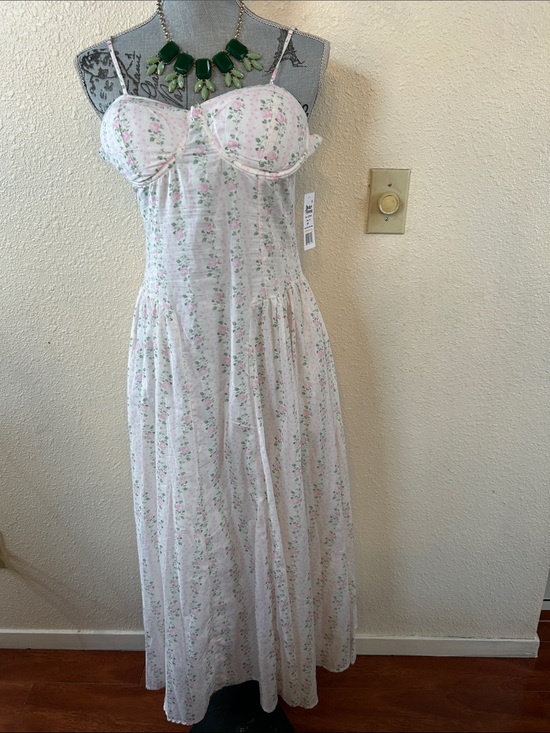 Dear Moon Other - Floral Cotton Chemise Nightgown - White with Pink Floral